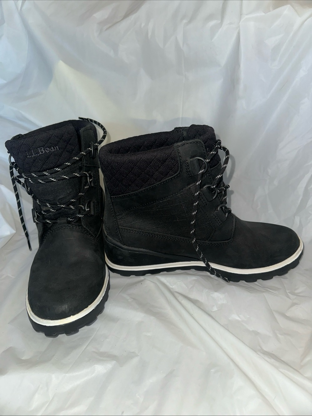 L.L. Bean Black Quilted Lace-Up Winter Boots